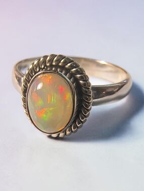 Ethiopian Opal Red Flash Sterling Silver Ring Brand New